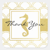 Art Deco Wave Gold Glitter Seahorse Vierkante Sticker (Voorkant)
