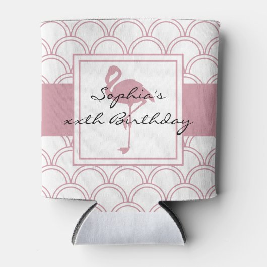 Art Deco Wave Patten Pink Flamingo Birthday Blikjeskoeler (Voorkant)