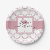 Art Deco Wave Patten Pink Flamingo Birthday Papieren Bordje (Voorkant)