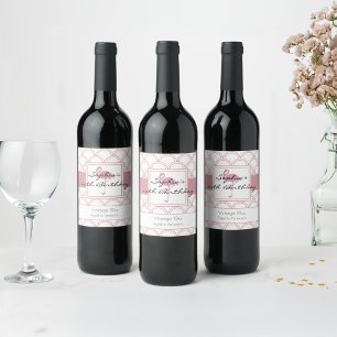 Art Deco Wave Patten Pink Flamingo Birthday Wijn Etiket