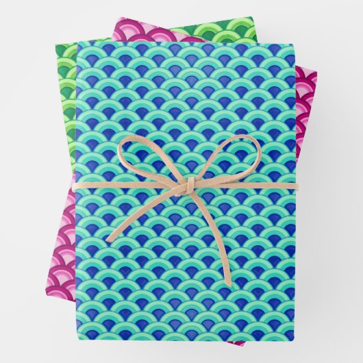 Art Deco Wave Pattern, Aqua, Maroon, Jade Green Inpakpapier Vel (In situ)