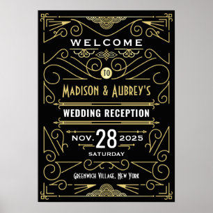 Art Deco Weddenschap Ontvangst Gold Black Welkom Poster