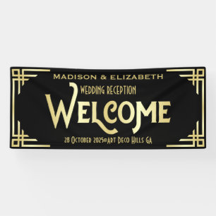 Art Deco Weddenschappen Receptie Welkom Gold Black Spandoek