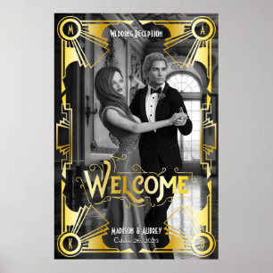 Art Deco Weddenschappen Receptie Welkom Gold en zw Poster