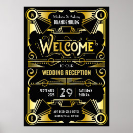 Art Deco Weddenschappen Receptie Welkom Gold en zw Poster