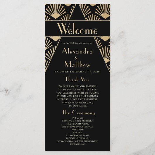 Art Deco Wedding Black Gold Twenties  Programma (Voorkant)