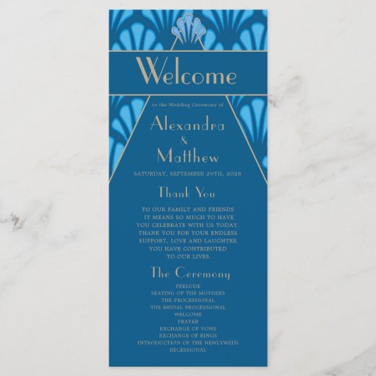 Art Deco Wedding Blue Roaring Twenties  Programma (Voorkant)
