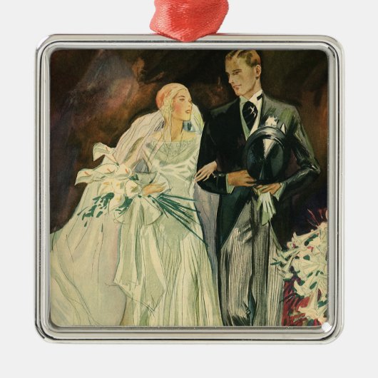 Art Deco Wedding Bride en Groom Passen getrouwd Metalen Ornament (Voorkant)