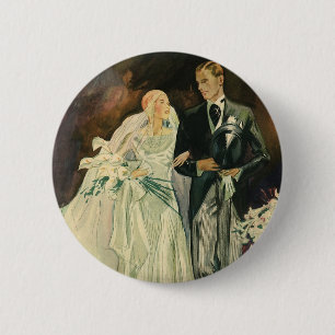 Art Deco Wedding Bride en Groom Passen getrouwd Ronde Button 5,7 Cm