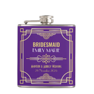 Art Deco Wedding Bridesmaid Gold Paarse Favor Heupfles
