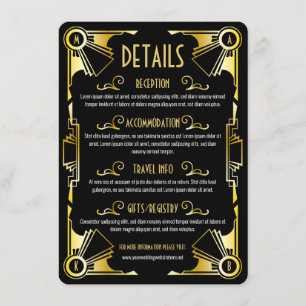 Art Deco Wedding Details Routering Gold Black Informatiekaartje