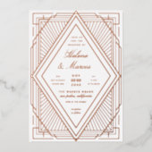Art Deco Wedding Diamond Roos Gold Folie Uitnodiging (Voorkant)