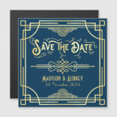 Art Deco Wedding Elegant Gold Blue Save the Date (Voorkant / Achterkant)