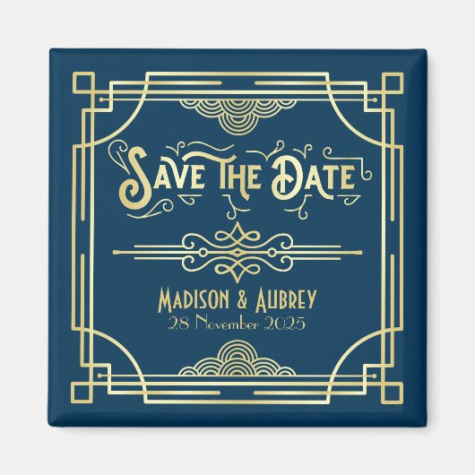 Art Deco Wedding Elegant Gold Blue Save the Date Magneet (Voorkant)