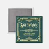 Art Deco Wedding Elegant Gold Green Save the Date Magneet (Voorkant / Achterkant)