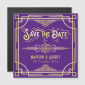 Art Deco Wedding Elegant Gold Paars Save the Date (Voorkant / Achterkant)