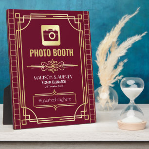 Art Deco Wedding Foto Booth Gold Burgundy Sign Fotoplaat