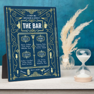 Art Deco Wedding Gold Blue Open Bar Party Menu Fotoplaat