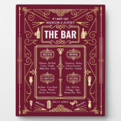 Art Deco Wedding Gold Burgundy Open Bar Menu Fotoplaat (Voorkant)