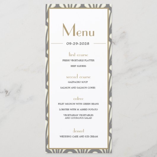 Art Deco Wedding Gray Roaring Twenties  Menu (Voorkant)