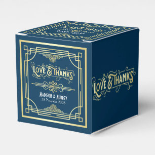 Art Deco Wedding Love & Bedankt Gold Blue Favor Bedankdoosjes