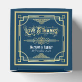 Art Deco Wedding Love & Bedankt Gold Blue Favor Bedankdoosjes (Bovenkant)