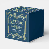 Art Deco Wedding Love & Bedankt Gold Blue Favor Bedankdoosjes (Achterkant)