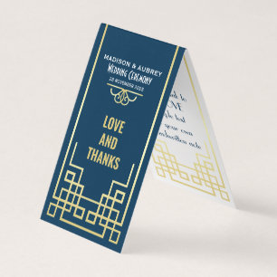 Art Deco Wedding Love & Bedankt Gold Blue Favor Kaart