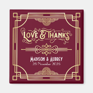 Art Deco Wedding Love & Bedankt Gold Burgundy Favo Magneet