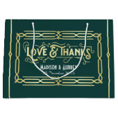 Art Deco Wedding Love & Bedankt Gold Green Favor Groot Cadeauzakje (Voorkant)