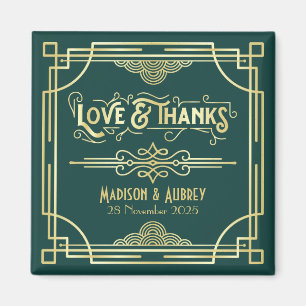 Art Deco Wedding Love & Bedankt Gold Green Favor Magneet