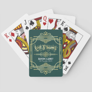 Art Deco Wedding Love & Bedankt Gold Green Favor Pokerkaarten