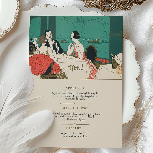 Art Deco Wedding Menu Kaart Dinner Scene