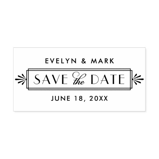 Art Deco Wedding Monogram Opslaan Datum Rubberstempel (Afrduk)