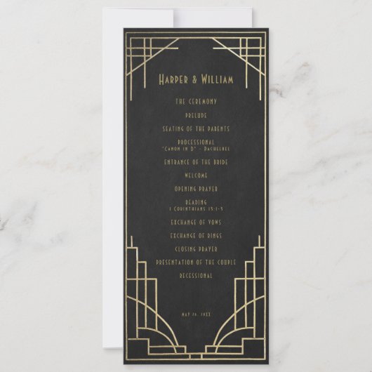 Art Deco wedding program Kaart (Voorkant)
