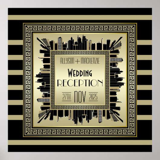 Art Deco Wedding Reception Champagne Gold Gatsby Poster (Voorkant)