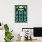 Art Deco Wedding Reception Green Seating Chart Poster (Thuiskantoor)