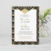 Art Deco Wedding Rehearsal Dinner Black Gold Kaart (Staand voorkant)