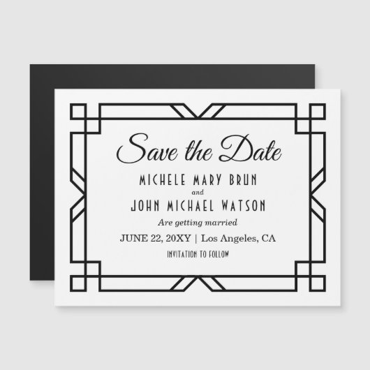 Art Deco Wedding Save the Date Magnetic Kaart (Voorkant / Achterkant)
