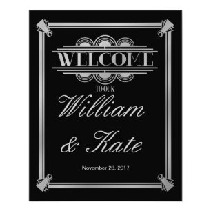art deco, welkom bij ons trouwbord foto afdruk
