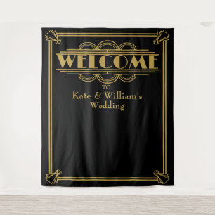 Art deco welkom huwelijksfoto booth achtergrond wandkleed