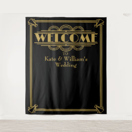 Art deco welkom trouwfoto's terug wandkleed