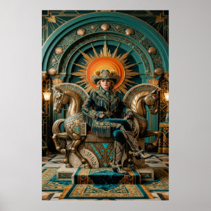 Art Deco Westerse Cowgirl Koningin Troon Goud Poster