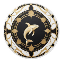 Art Deco Whale Zwart Wit Goud Keramische Knop