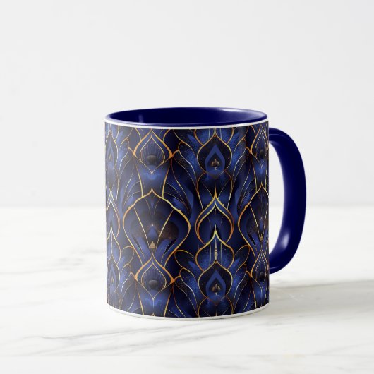 Art Deco Whimsical  Blauw Bloempatroon Mok (Voorkant rechts)