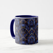 Art Deco Whimsical  Blauw Bloempatroon Mok (Voorkant links)