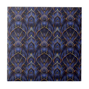 Art Deco Whimsical Blauw Bloempatroon Tegeltje