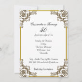 Art Deco White 50th Birthday Invitation Kaart (Voorkant)