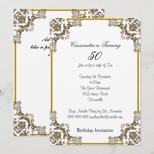 Art Deco White 50th Birthday Invitation Kaart (Voorkant / Achterkant)