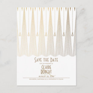 Art Deco White en Gold  Opslaan Datum Aankondigingskaart